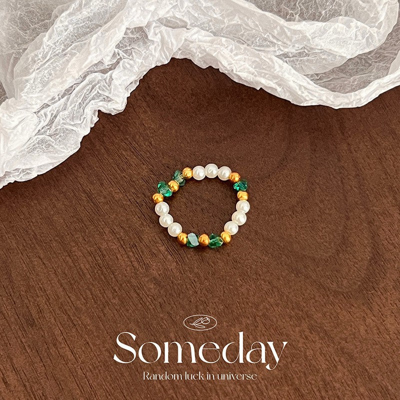 Color Crystal Beaded Ring Niche Design High-grade Finger Ring Light Luxury Elegant All-match Ring Accessories