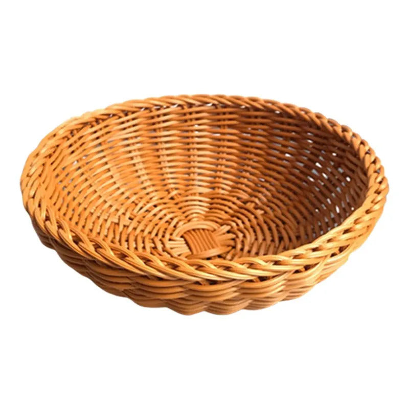 Round Natural Fruit Baskets Food Storage Bowl Decorative Rattan Wicker Serving Basket For Dessert Snacks Bread Baskets 22/25cm