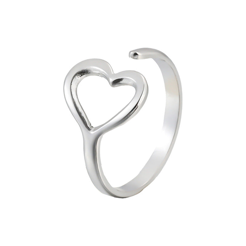 Titanium Steel Ring for Women Heart Shape Open Finger Ring Light Luxury Simple Korean Style Stainless Steel Tail Ring