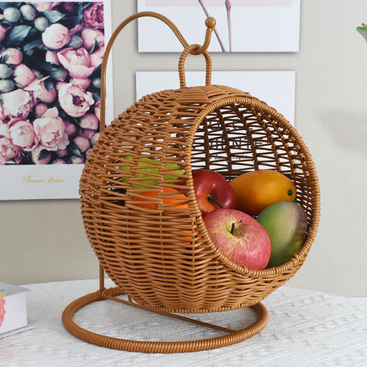 Imitation Rattan Hand-woven Storage Basket Creative Round Hanging Fruit Basket Household Hotel Snack Dried Fruit Storage Basket