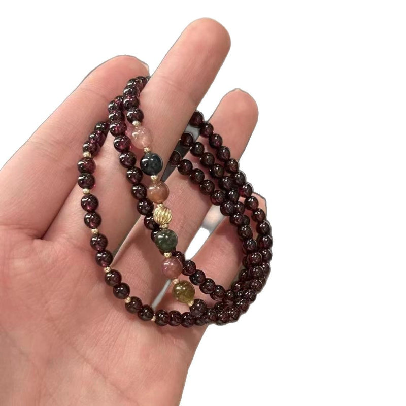New Chinese Style Multi-layer Imitation Garnet Color Beaded Bracelet Niche Retro High-end Sense High Appearance Simple Hand Jewelry