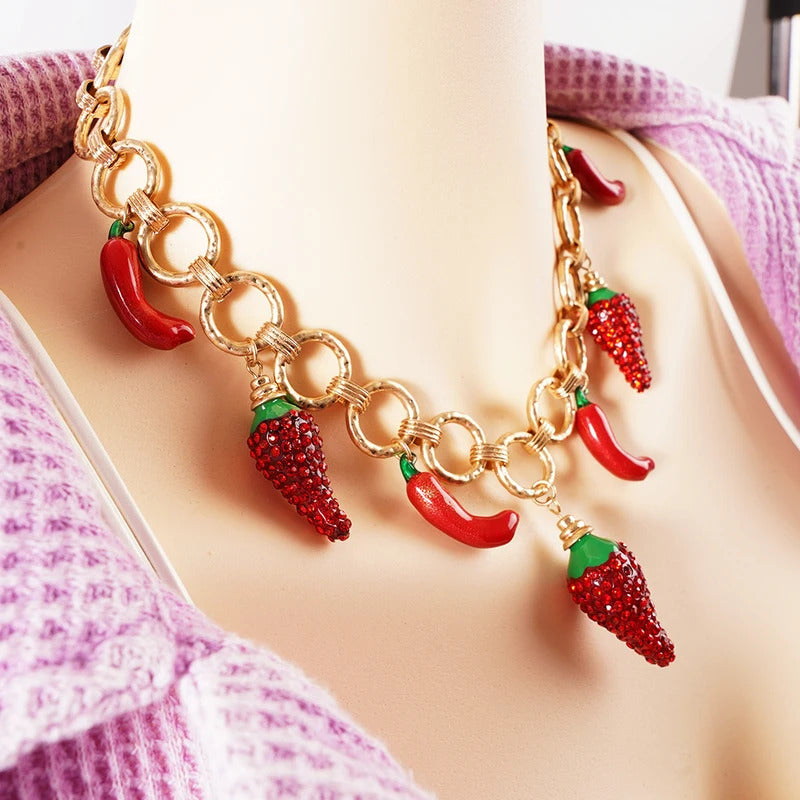 red Pepper Necklaces for Women Multilayer Collar Chain Verse Christian Jewelry 18K Gold Choker Plated/Stainless