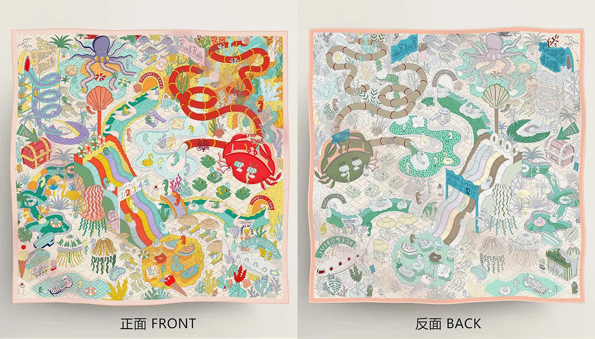 90Cm High-quality Twill Silk Double-sided Printing Submarine Playground Women's Large Square Scarf Scarf Chest Wrap Scarf