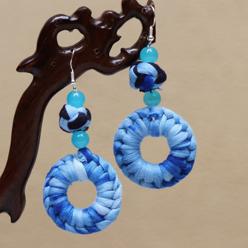 Ethnic style blue tie-dye earrings hand-woven tie-dye earrings travel companion gift