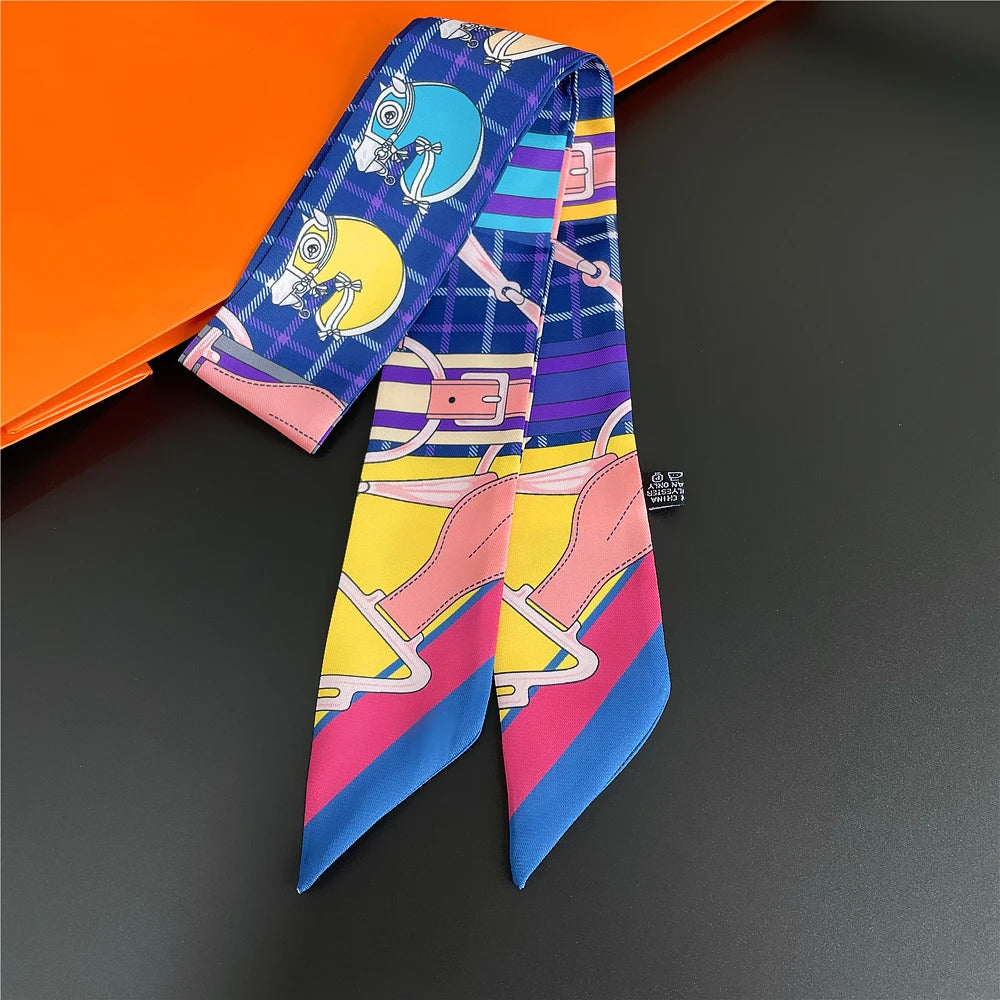 Fashion Women Hair Scarf 2024 New Brand Design Luxury Silk Scarf Fashion Print Headband Skinny Bag Scarves Neckerchief