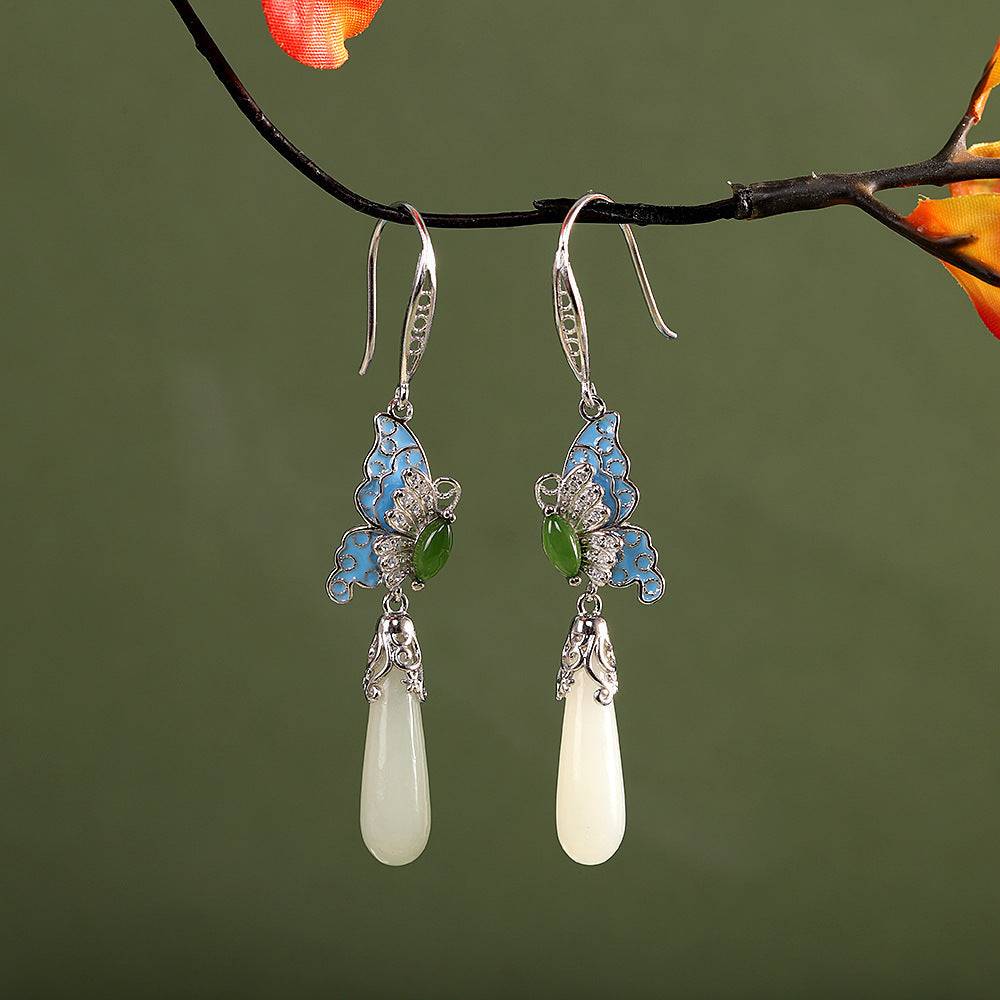 Chinese Style Hanfu Accessories 2025 New Water Drop Earrings for Women New Chinese Style Retro Colorful Butterfly Earrings