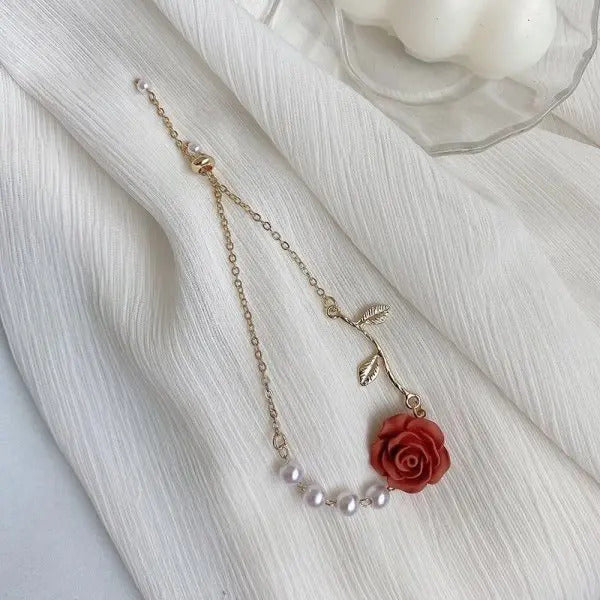 Romantic Adjustable Red Rose Link Chain Bracelet Fashion Valentine Gift for Lover Women's Hand Bracelets Bride Jewelry Accessori