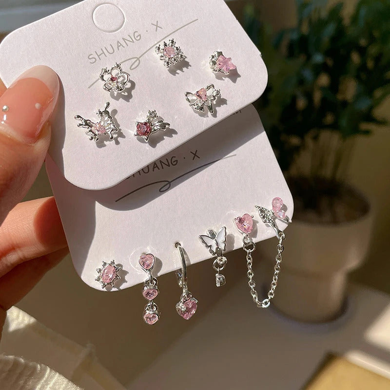 6Pcs Fashion Sweet Heart Stud Earrings For Women Girls Personality Fashion Temperament Earrings Jewelry Accessories Gifts-B2