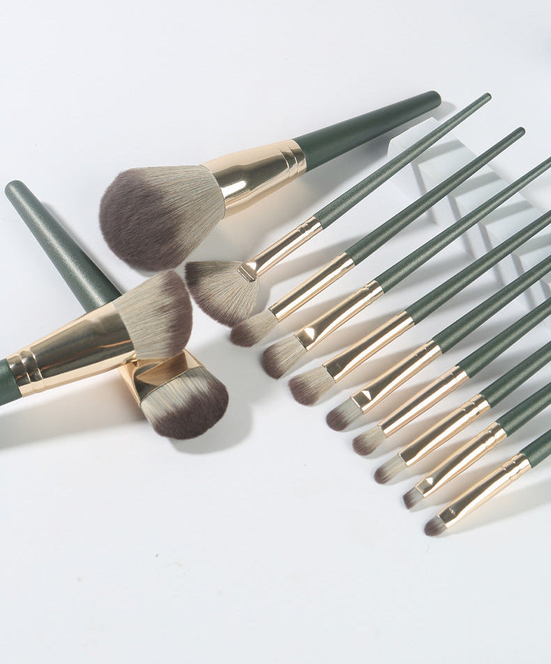 New 14 PCs Green Cloud Makeup Brushes Suit Super Soft Bristle Complete Set for Beginners Powder Brush Eye Shadow Beauty Tools