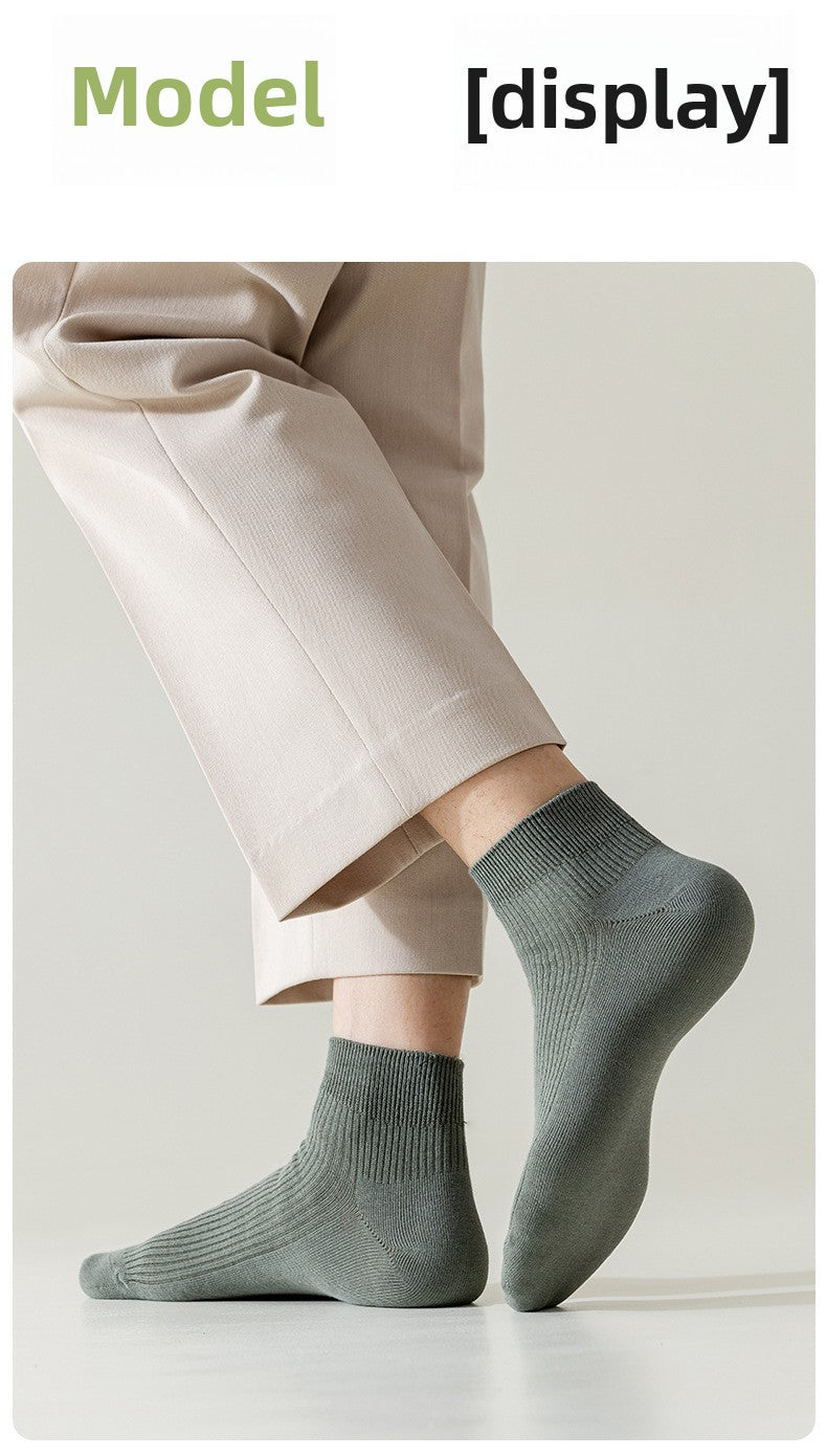 Socks Men's Spring and Summer Thin genuine goods Cotton Double Needle Drawable Mid-Tube Socks Anti-Bacterial Odor Bone-Free Sweat-Absorbing Men's Socks