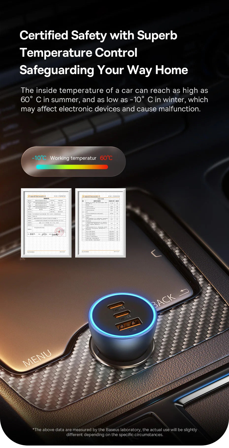 Baseus 65W Car Charger USB Type C Quick Charge 4.0 QC 3.0 PD Fast Charging For iPhone 13 Xiaomi Samsung Huawei USB C Car Charger