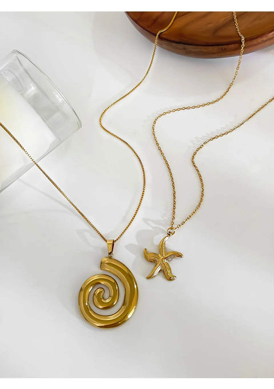 Peri'sbox New Fashion Starfish Hollow Vortex Spiral Pendant Necklace for Women 18K Gold Plated Tarnish Free Jewelry Gifts Summer