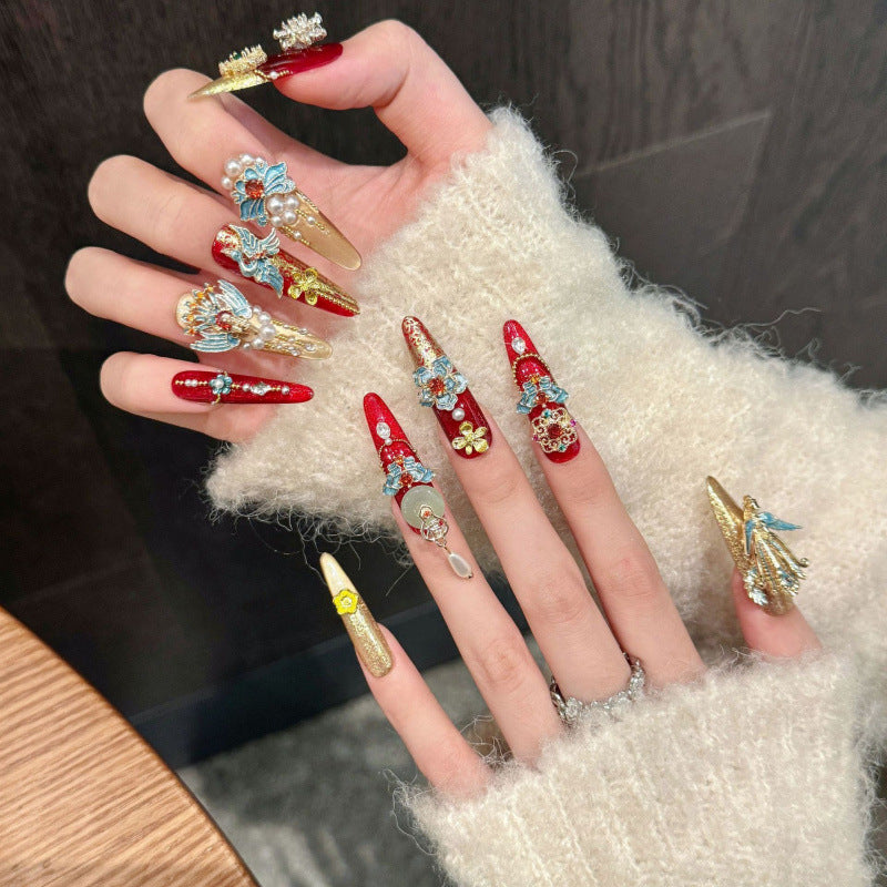 Rikaman Heavy Luxury Full Diamond Wedding Nails Handmade Wearable Nails Premium Wedding Nails Wearable Nail Art Detachable