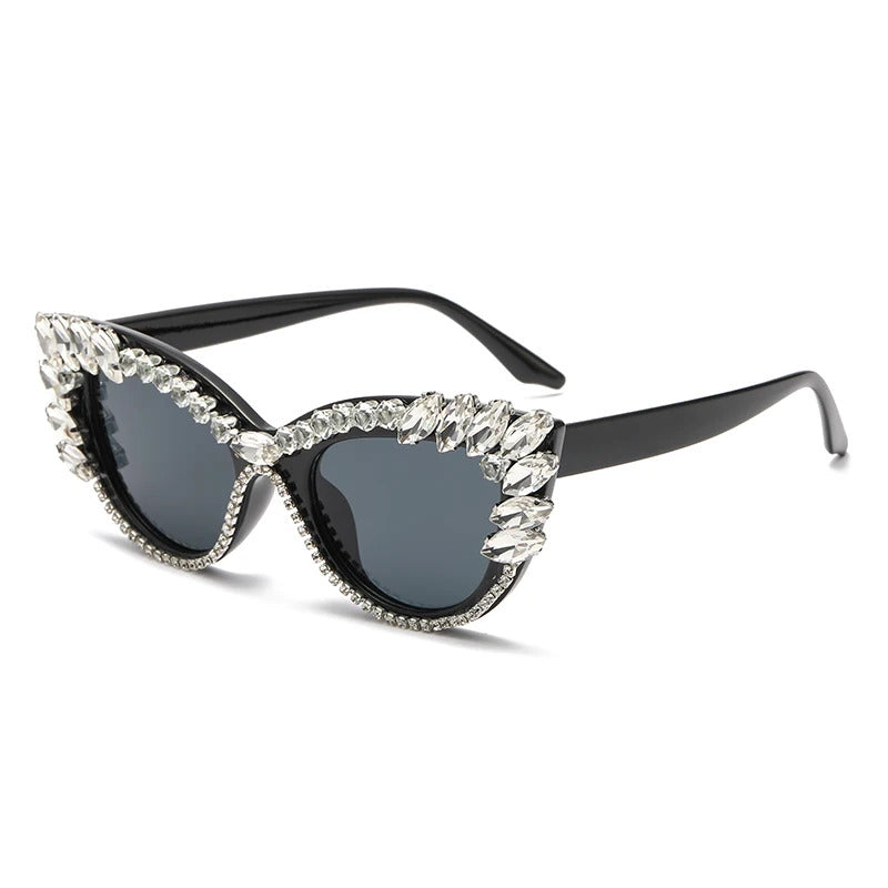 New Personality Fashion Cat Eye Colorful Big Diamond Glasses Droplet shaped Sunglasses Cat Eye Diamond Sun Glasses