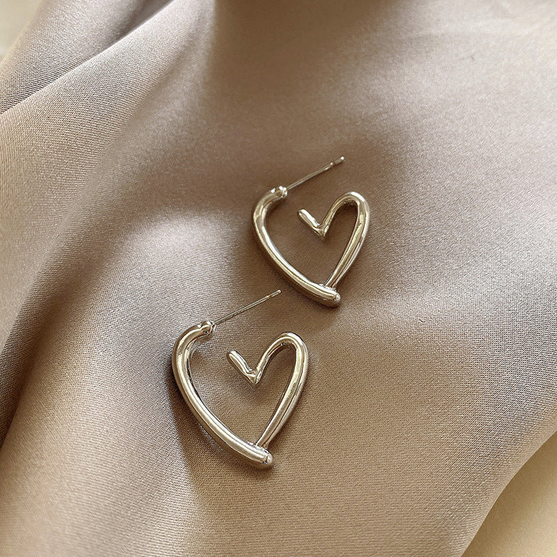 925 Silver Needle Hong Kong Style Retro Metal Earrings Women's High-Grade Geometric Simple Bracelet Ear Clip All-Match Exaggerated Commuter Earrings