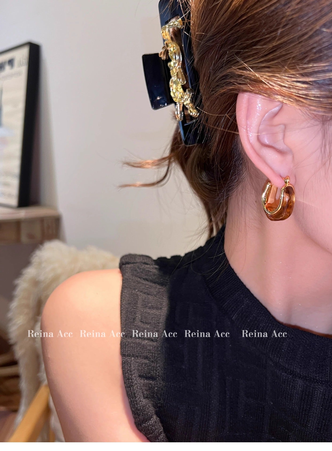 Maillard Earrings Earrings Brown Niche Design High-grade Ring Earrings Light Luxury Summer