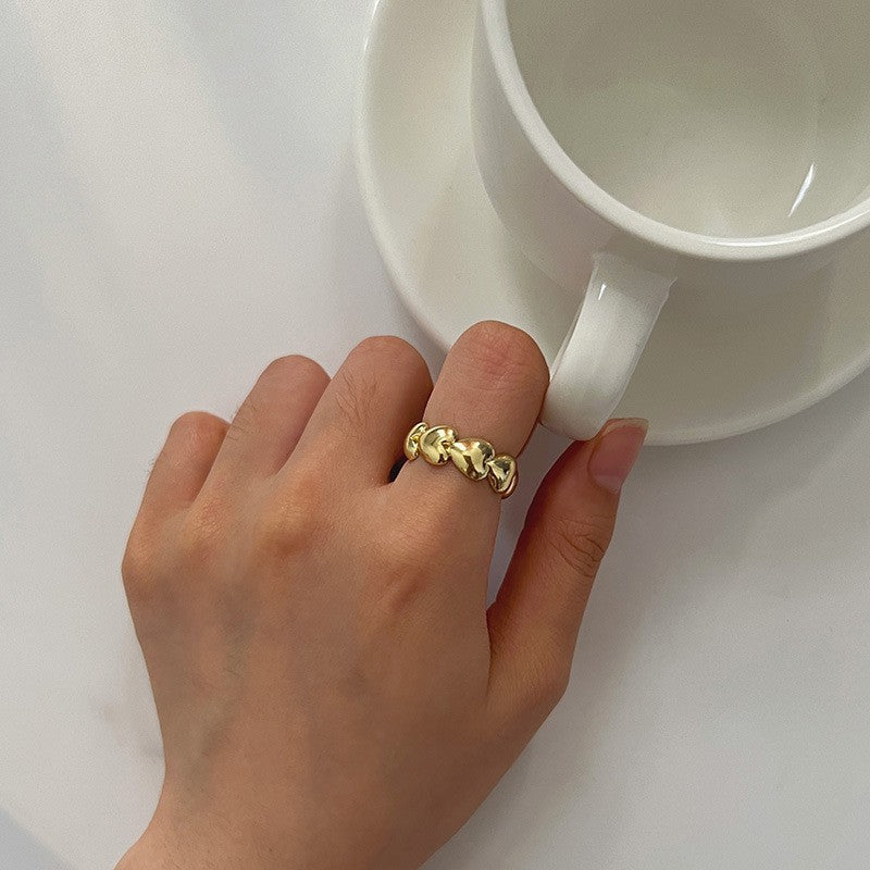 Sand Gold Opening Adjustable Frosted Ring Women's Fashion Sweet Light Luxury Niche Exquisite Ring Ancient Design