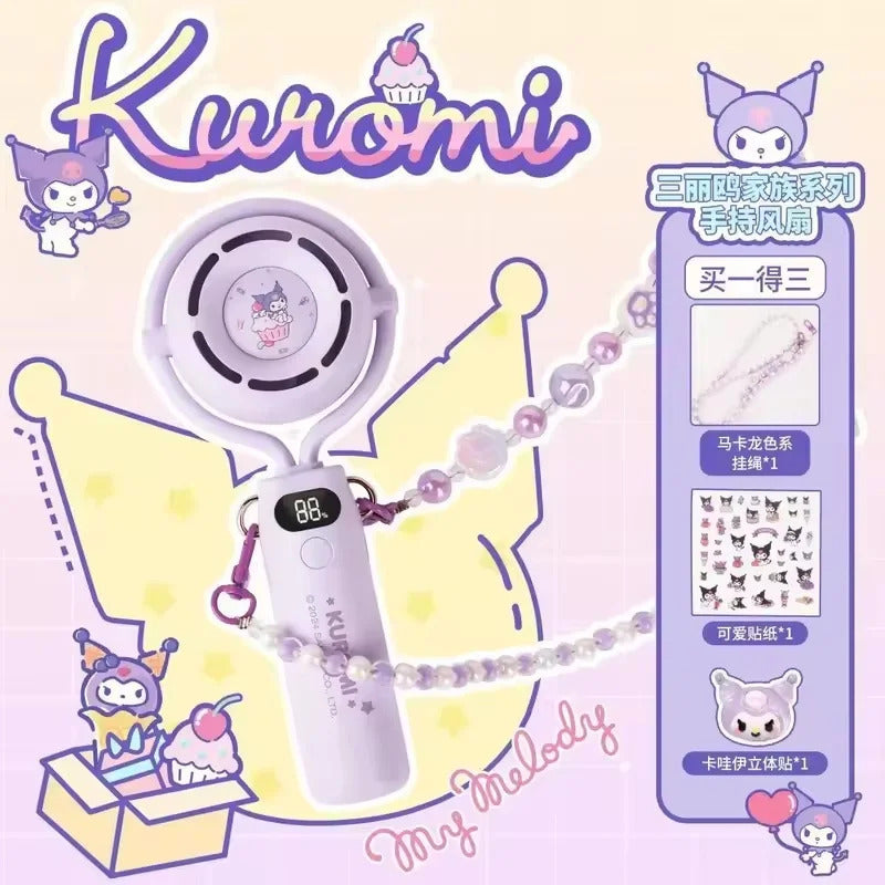 10000 Ma Sanrio Usb Folding Handheld Mini Fan Kuromi Pachacco Portable Hanging Neck Fan Bladeless Ultra-quiet Strong Breeze Fans