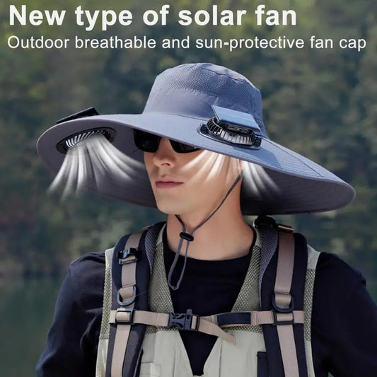Summer Fan Hat Wide-Brimmed Outdoor Hat with Solar Fan Design 3 Gear Adjustable Speed Hiking Cycling Fishing Hat for Women/Men