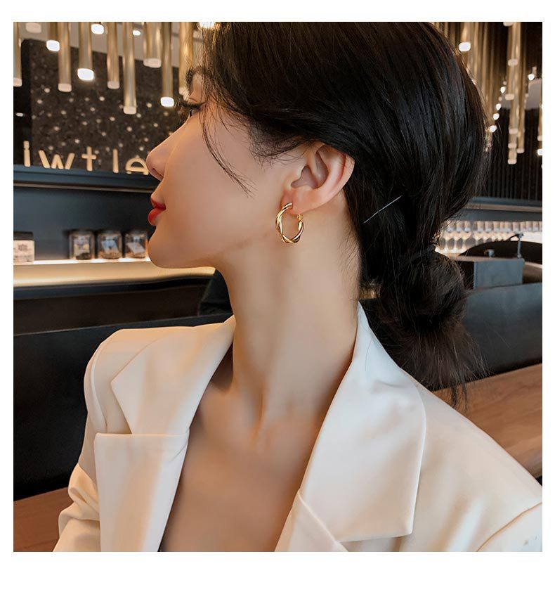 Metal Big Circle Earrings Women's Hong Kong Fashion Women's Ear Jewelry S925 Silver Needle