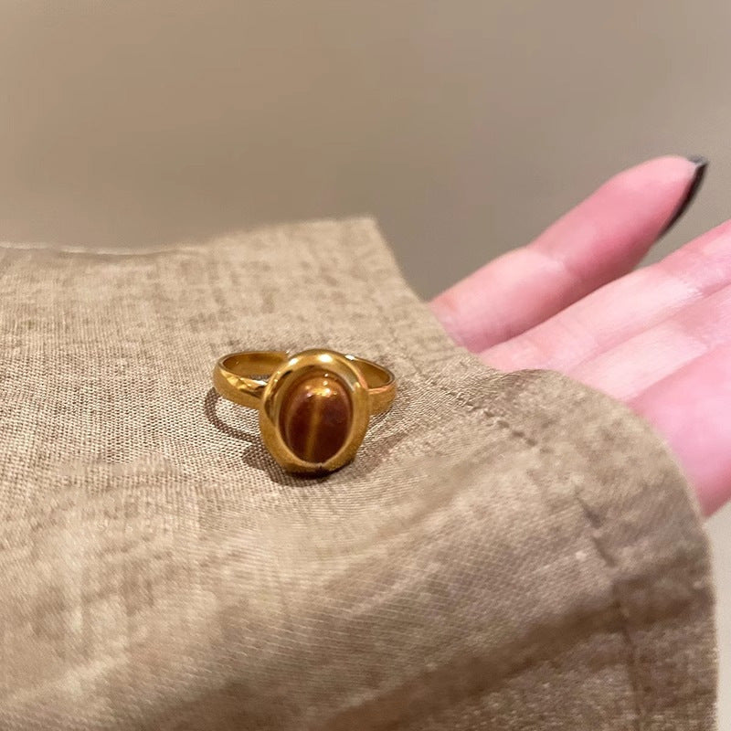 Golden Sunflower Tiger Eye Ring Women's High-grade Sense Ring Niche Design Unique Ring