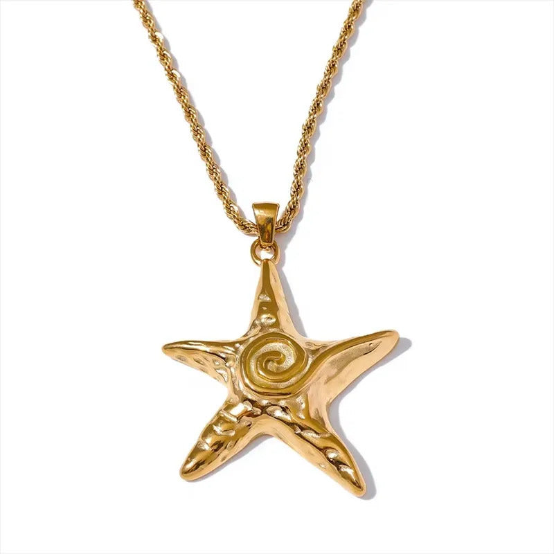NEW Starfish Stainless Steel Pendant Necklace 18K Gold Plated Waterproof Fashion Jewelry For Women Men