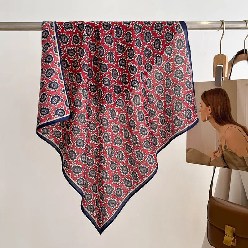 Spring/Summer 70cm Cashew Print Square Scarf Women’s Breathable Imitation Silk Bandanna Luxury Female Neckerchief Fashion Hijab