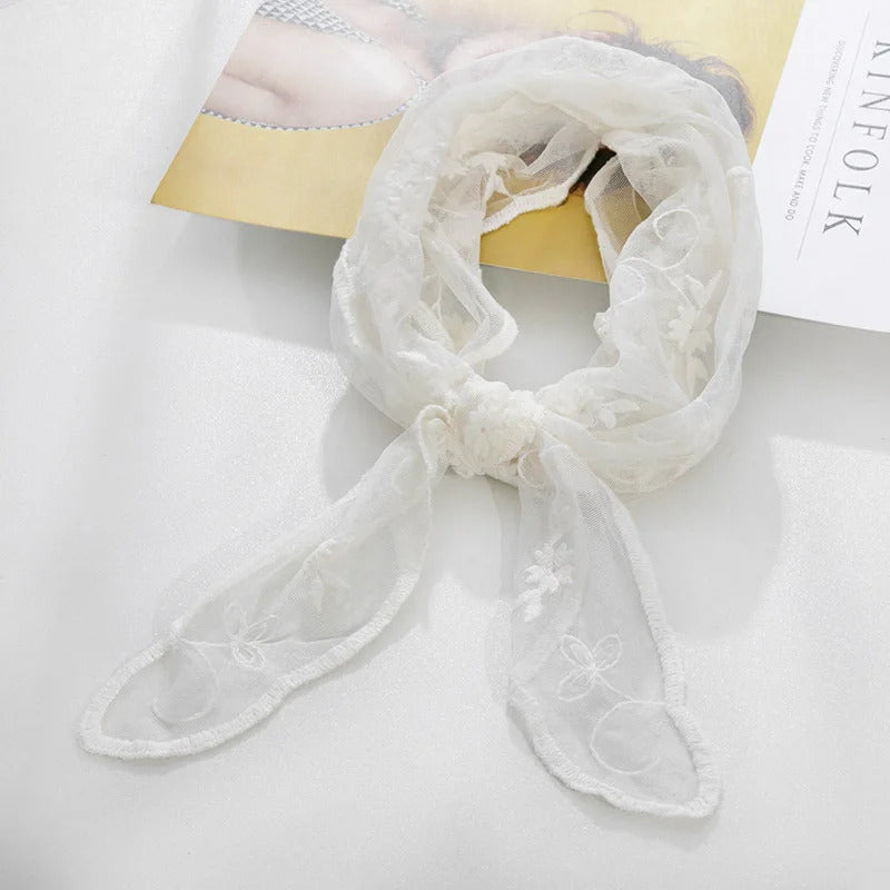 Korean Lace Embroidered Long Silk Scarf Sunscreen Neck Protection Pastoral Lady Beautiful Triangular Embroidered Spring Summer
