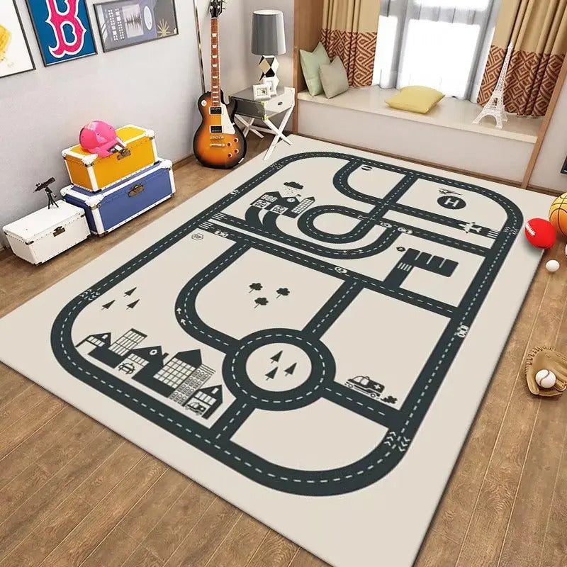 Thickened Flannel Carpet Living Room Children's Bedroom Decoration Floor Rug Cartoon Road Play Mat Soft Tatami Carpets Non-slip