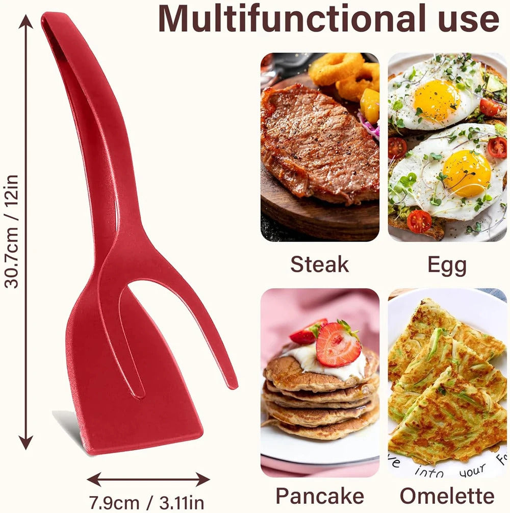 2 in 1 Grip Flip Spatula Clamp Egg Pancake Fish French Toast Omelette Making Non Stick Home Kitchen Cooking Turner Tool