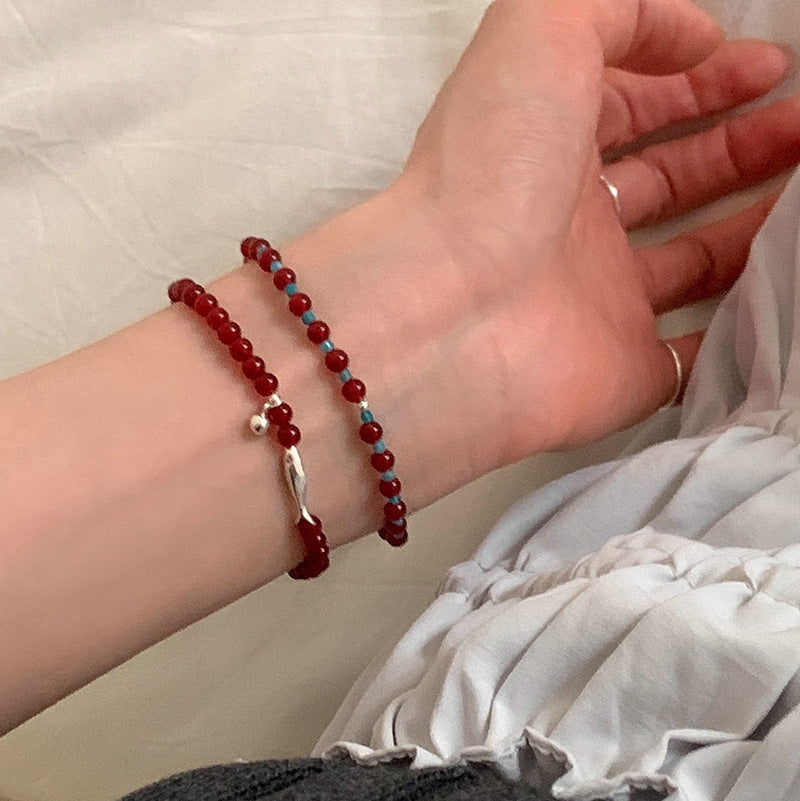 S925 Sterling Silver Fresh Style Red Agate Small Fish Bracelet for Women, Niche Design, Light Luxury, Versatile New Bracelet
