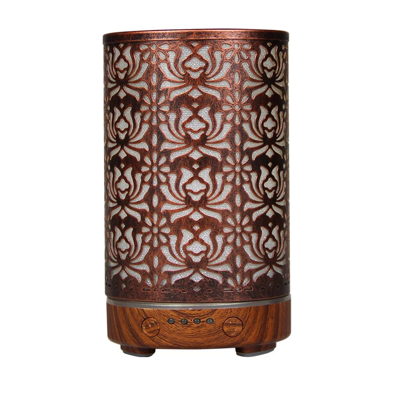 Aroma Diffuser Scent Ultrasonic Air Humidifier Iron Art Hollow Lotus Flower Pattern 2023 New Home Decorations with LED Lights