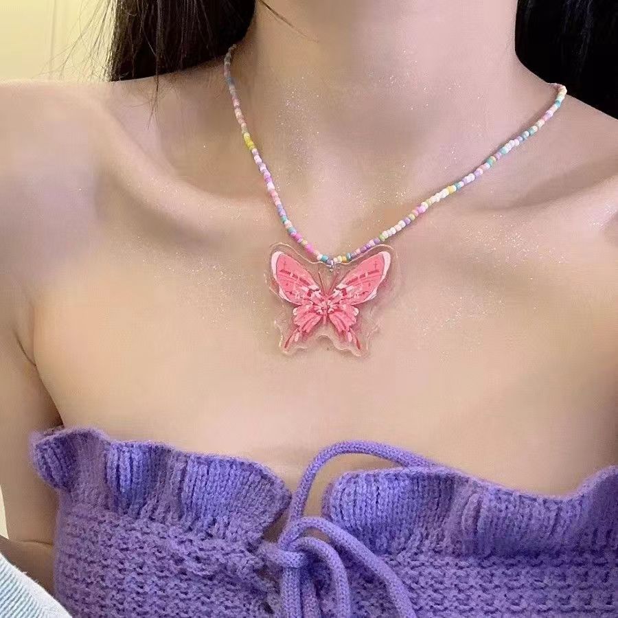 Candy-Colored Dopamine Necklace for Women All-Match Special-Interest Design Beaded Clavicle Chain Sweet Cool Hot Girl Necklace Online Influencer Jewelry