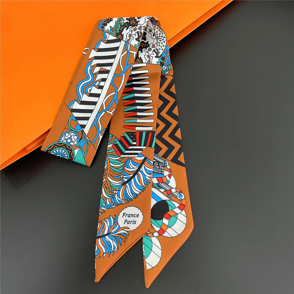 Fashion Women Hair Scarf 2024 New Brand Design Luxury Silk Scarf Fashion Print Headband Skinny Bag Scarves Neckerchief
