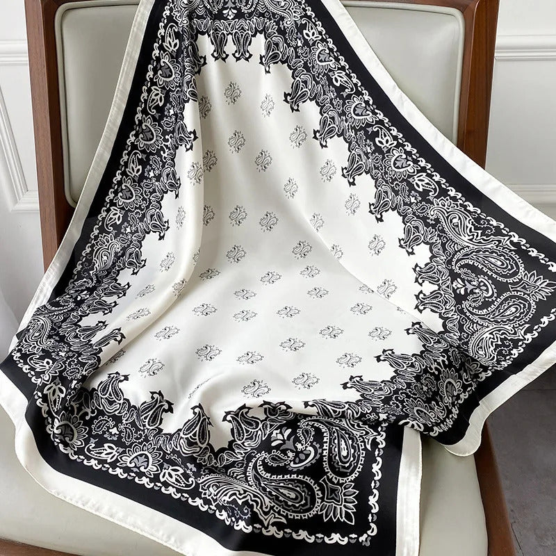 70cm Chain Print Silk Satin Hair Scarf Women Handkerchief Printed Female Square Head Bandana Small Neck Muffler Hijab Lady Girl