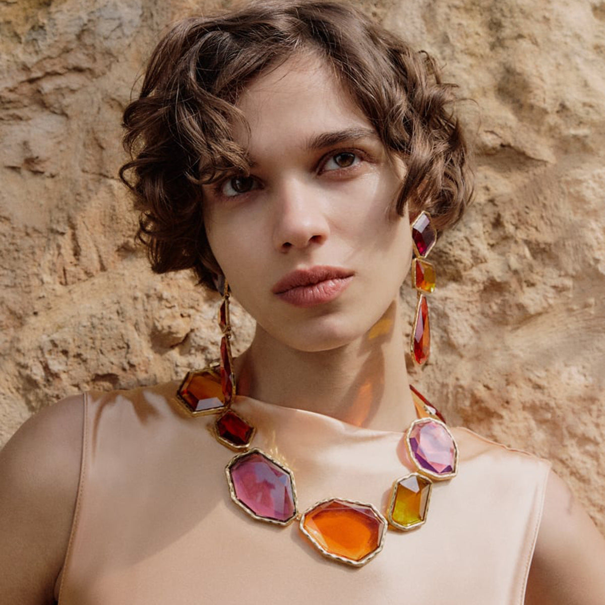 Trendy Accessories ZA Personality Fashion Exaggerated Geometric Resin Colorful Earrings Necklace