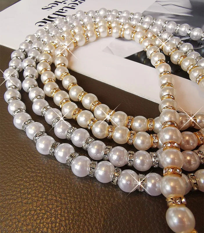 Universal Glitter Phone Lanyard Long Crossbody Necklace Chain Pearl Straps Keychain Anti-lost Sling with Patch for Phone Case