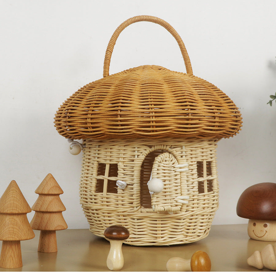 Acorn Handbag Handmade Rattan Mushroom Storage Box Children's Toy Basket Woven Storage Basket Photography Props