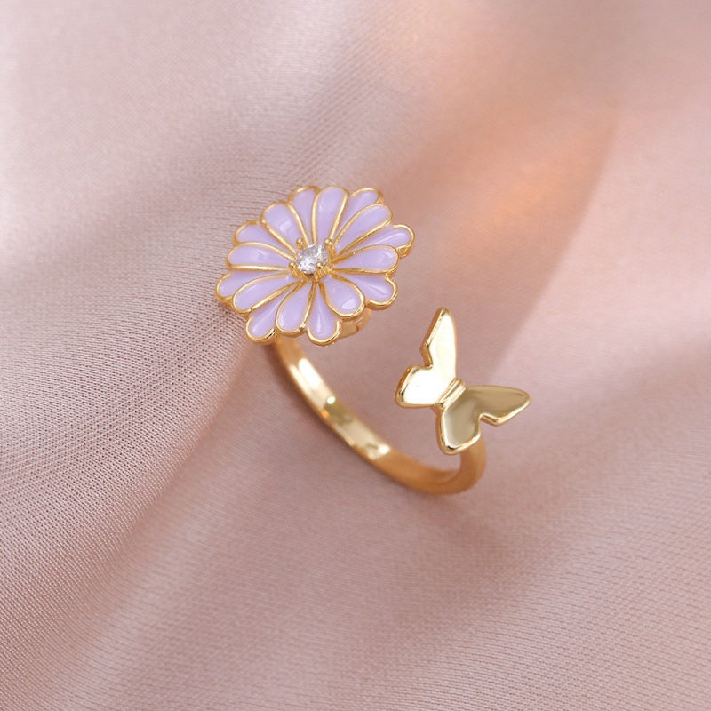 Rotating Ring for Women with Micro Paved Zircon, Elegant and Minimalist Style, Versatile Full Diamond Round Clover Ring Jewelry