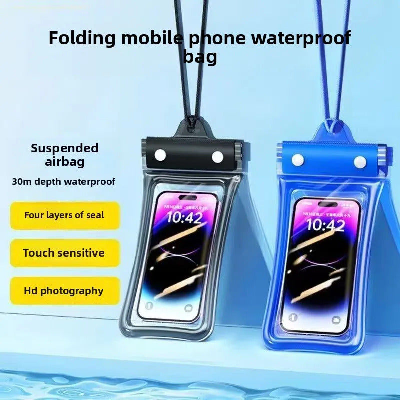IPX8 30M 3 Fold Touchable Airbag Anti Sinking Waterproof Phone Bag Pouch for Apple IPhone Xiaomi Samsung Swimming Lanyard