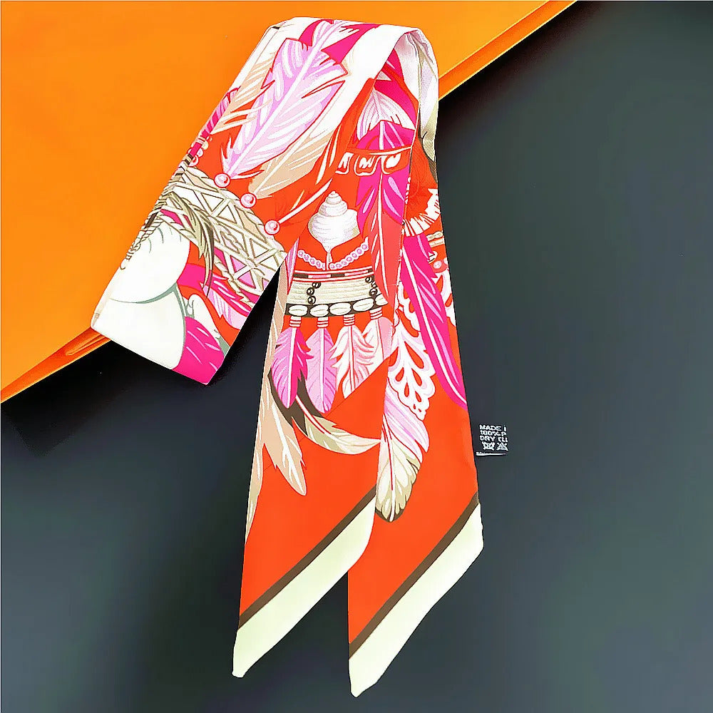 Fashion Women Hair Scarf 2024 New Brand Design Luxury Silk Scarf Fashion Print Headband Skinny Bag Scarves Neckerchief