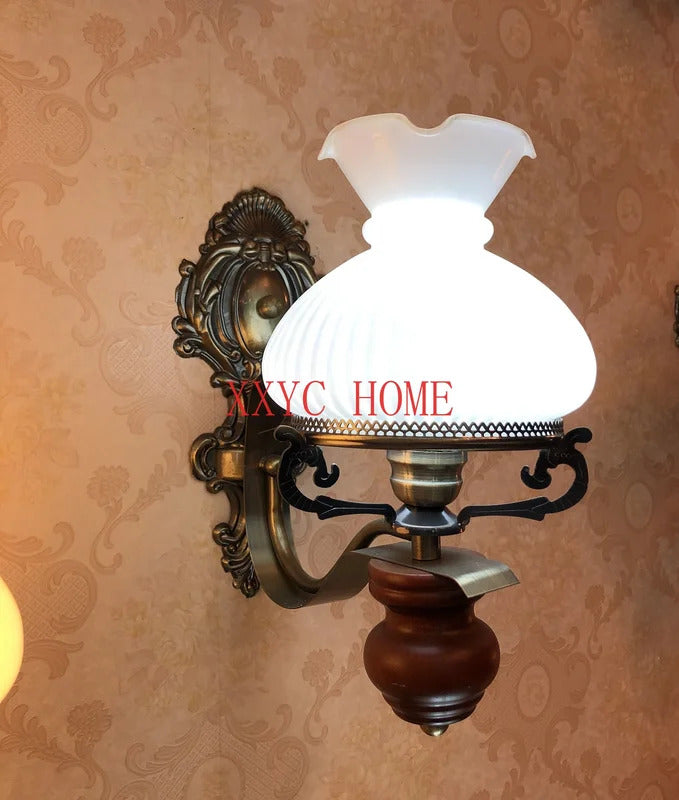 Wooden Italian Style American Country Light Luxury Bedroom Living Room Simple B & B Retro Characteristic Wall Lamp