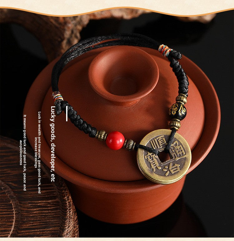 Five Emperor Coins Woven Bracelet Pure Copper Copper Coins Woven Five Emperor Coins Qianlong Copper Coin Bracelet Red String