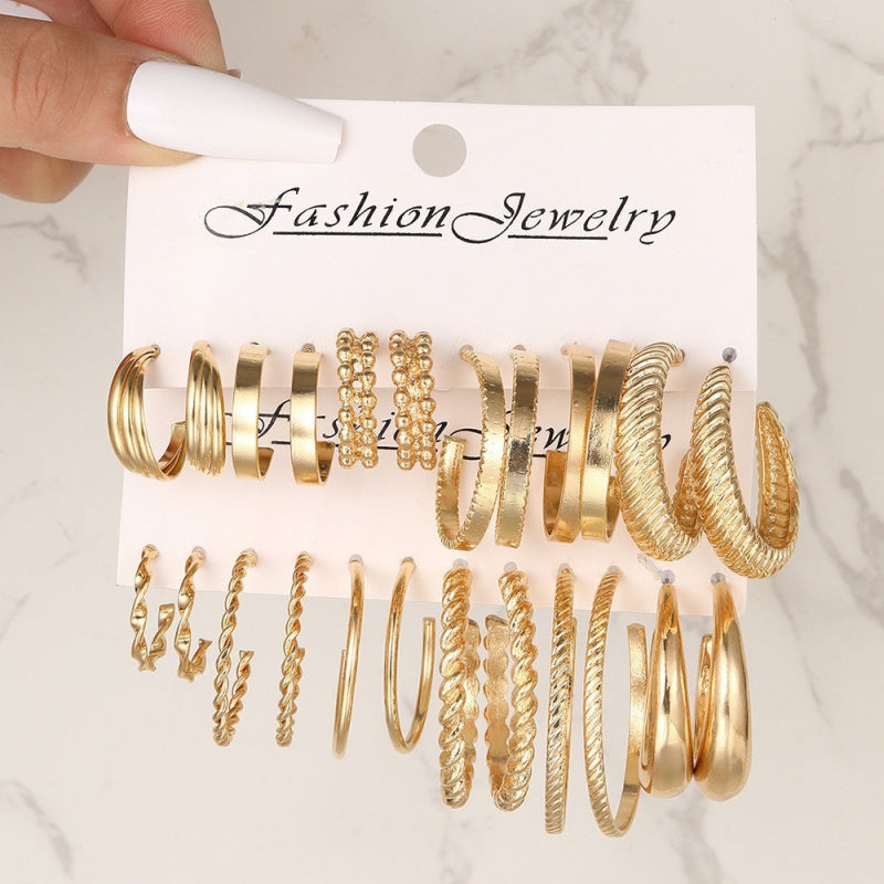 Fashion European and American style gold C chain earrings suit ladies temperament luxury high-end earrings