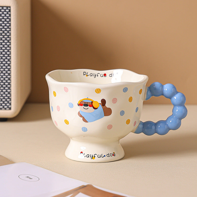 Cute Wave Point Ceramic Cup Mug Home Coffee Cup Couple Cartoon Creative Water Cup Ceramic Breakfast Cup