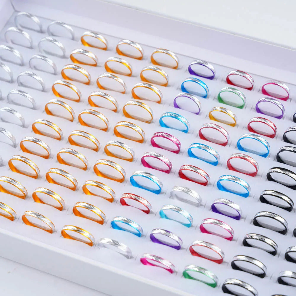 1000Pcs/Lot Wholesale Fashion Mixed Coloured Aluminum Rings for Female Women Jewelry Party Gifts Bulk Low Price