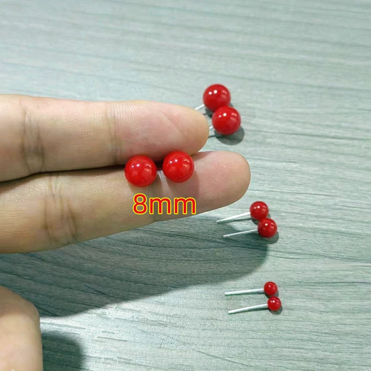 S925 Imitation Silver Needle White Round Pearl Earrings Simple New Year Festive Red Earrings Pearl Studs