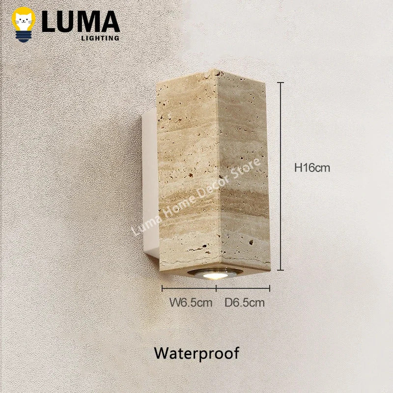 Yellow Travertine Stone Wall Lamp, Japanese Style Wall Light for Bedroom Corridor Aisle, Outdoor Waterproof Wall Sconces Decor