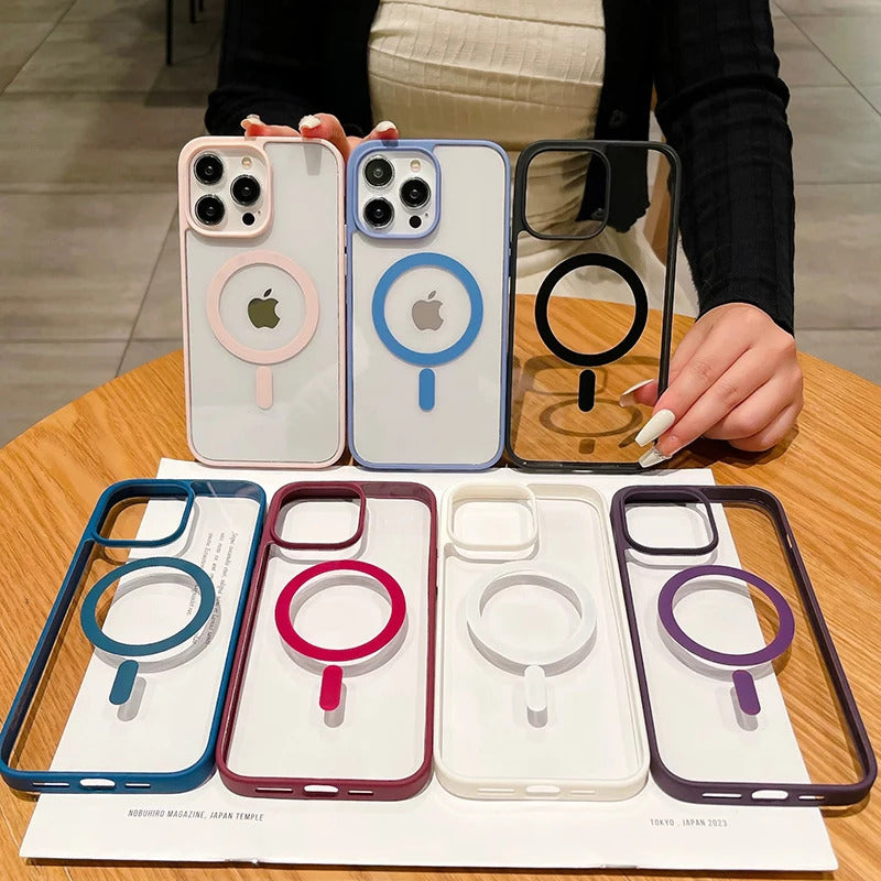 New Acrylic Magnetic Clear Case For iPhone 16 15 14 13 12 11 Pro Max 16 Plus Magsafe Wireless Charge Girls Pink Hard Back Cover