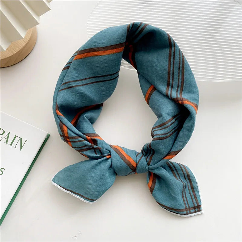 Cotton Linen 55cm Square Scarf Women Kerchief Flower Print Geometric Neckerchief Scarves  Headwrap Bandanas Hairband Headbands